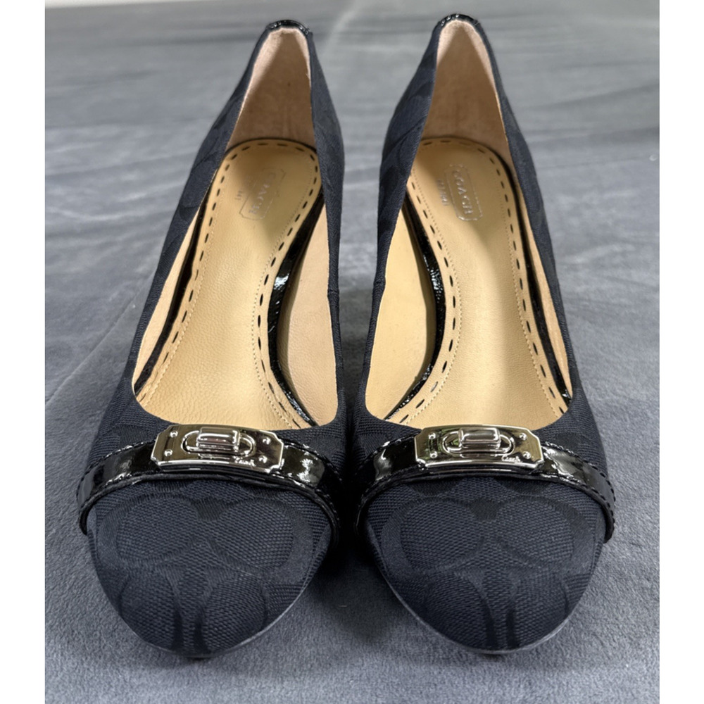 2pr. Coach Wanda Monogram Beige & Black Heel Pumps Women's Size 9B Bnfts Charity - Picture 12 of 16